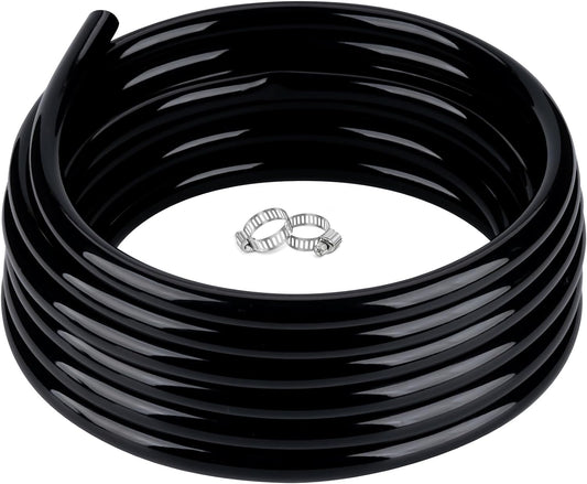 3/4" id - 50ft Black Vinyl Tubing Flexible PVC Tube Hybrid Hose Transfer Water Fuel Gas for Pond Fountain Garden Waterfall, Durable and Safe, with 2 Hose Clamps