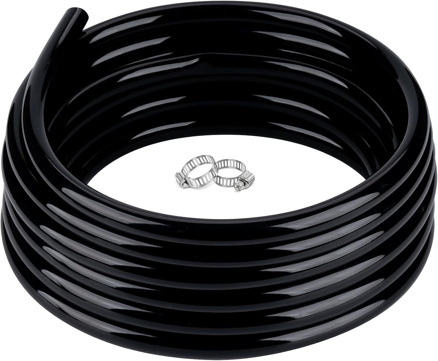 3/4" id - 25ft Black Vinyl Tubing Flexible PVC Tube Hybrid Hose Transfer Water Fuel Gas for Pond Fountain Garden Waterfall, Durable and Safe, with 2 Hose Clamps