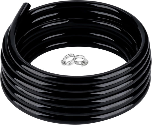 1/2" id - 100ft Black Vinyl Tubing Flexible PVC Tube Hybrid Hose Transfer Water Fuel Gas for Pond Fountain Garden Waterfall, Durable and Safe, with 2 Hose Clamps