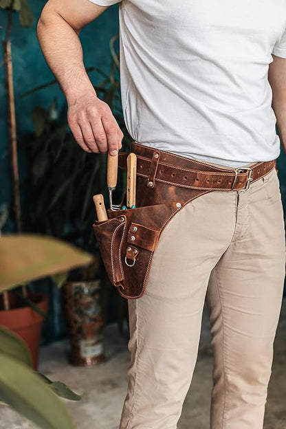 Garden Florist Tool Belt for Men | Leather Tool Belt for Women | Handmade Belt for Gardener, Electrician, and Carpenter | Leather Florist Belt (Brown CrazyHorse) (Brown crazy-horse, one size)