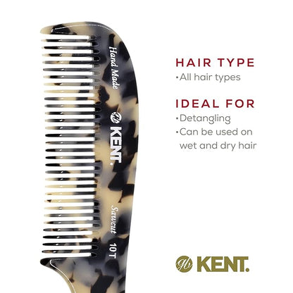 Kent 10T TW Large Detangler Comb, Handmade Wide Tooth Comb for Curly Thick Hair, Detangling Combs For Wet and Dry Hair, Saw-Cut and Hand Polished Made in England