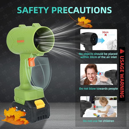 Cordless Leaf Blower Dust Cleaner Handheld Electric Air Duster Jet Dry Mini Blower Turbo Fan for Cars Computer Lawn Care, Patio Cleaning by 2PCS Batteries (Green)