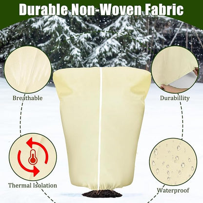 4 Pcs Plant Covers Frost Protection Bag 71" x 47" Winter Reusable Plants Jacket with Drawstring Shrub Protection Wraps Bags Frost Blanket for Winter Outdoor Garden Plants