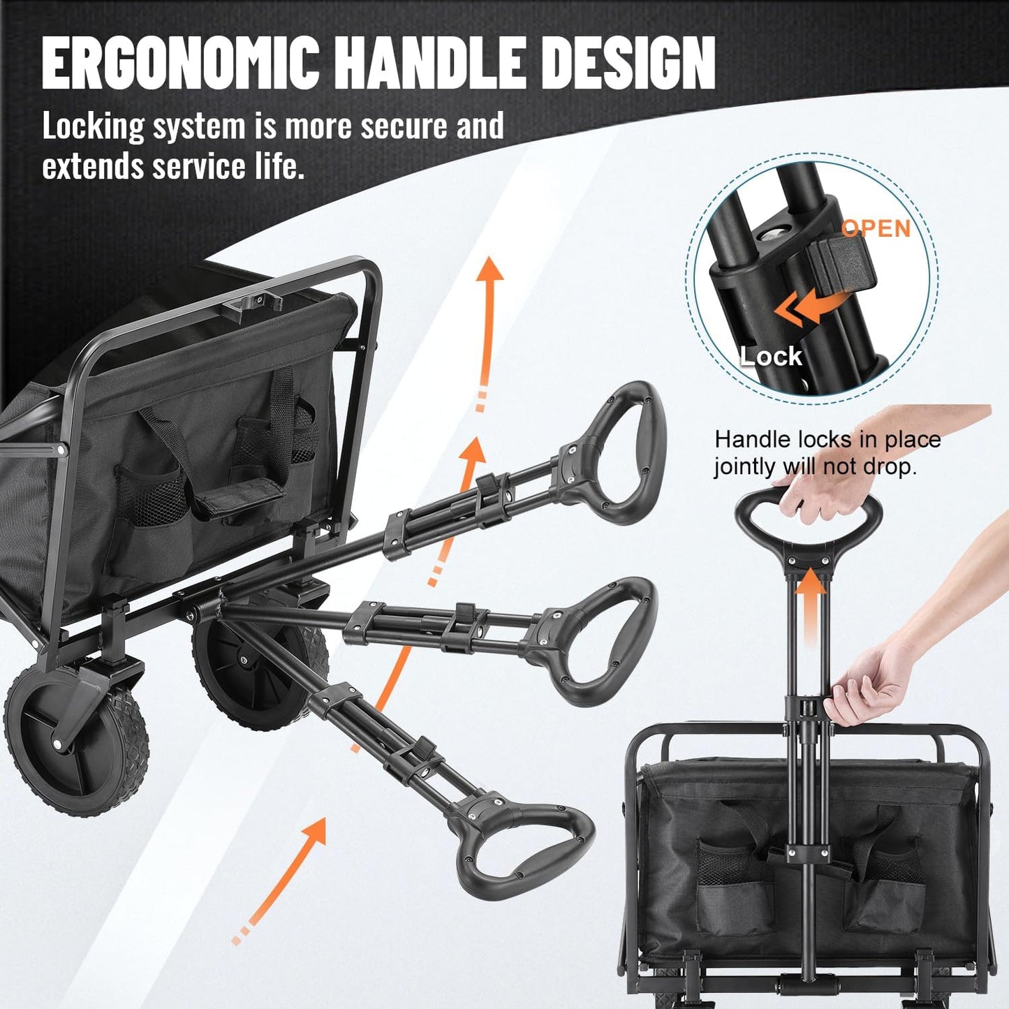 Collapsible Folding Wagon, Heavy Duty 220Lbs Capacity, Foldable Utility Cart for Outdoor Camping, Grocery, Sports, Beach - All Terrain