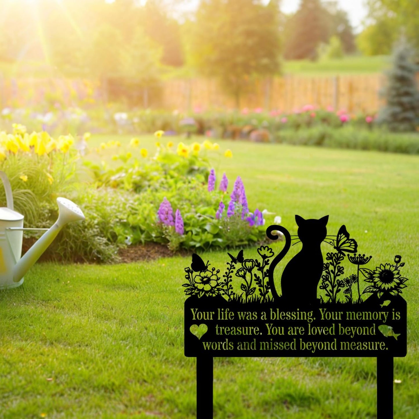 Grave Markers Cat, Metal Cats Metal Memorial Garden Stake, Pets Waterproof Grave Stakes Plaque, Pet Headstone Garden Memorial Graves, Metal Cat Garden Decor 12"