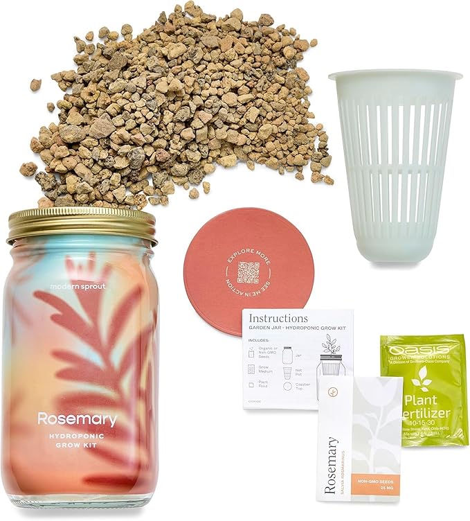 Modern Sprout Mason Garden Jar - Self-Watering Hydroponics Growing System Kit with Organic Herb Seeds - Jar Planter for Indoor Herb Garden - Seed Starter Kit - Home Decor & Gifting - Lavender+Rosemary