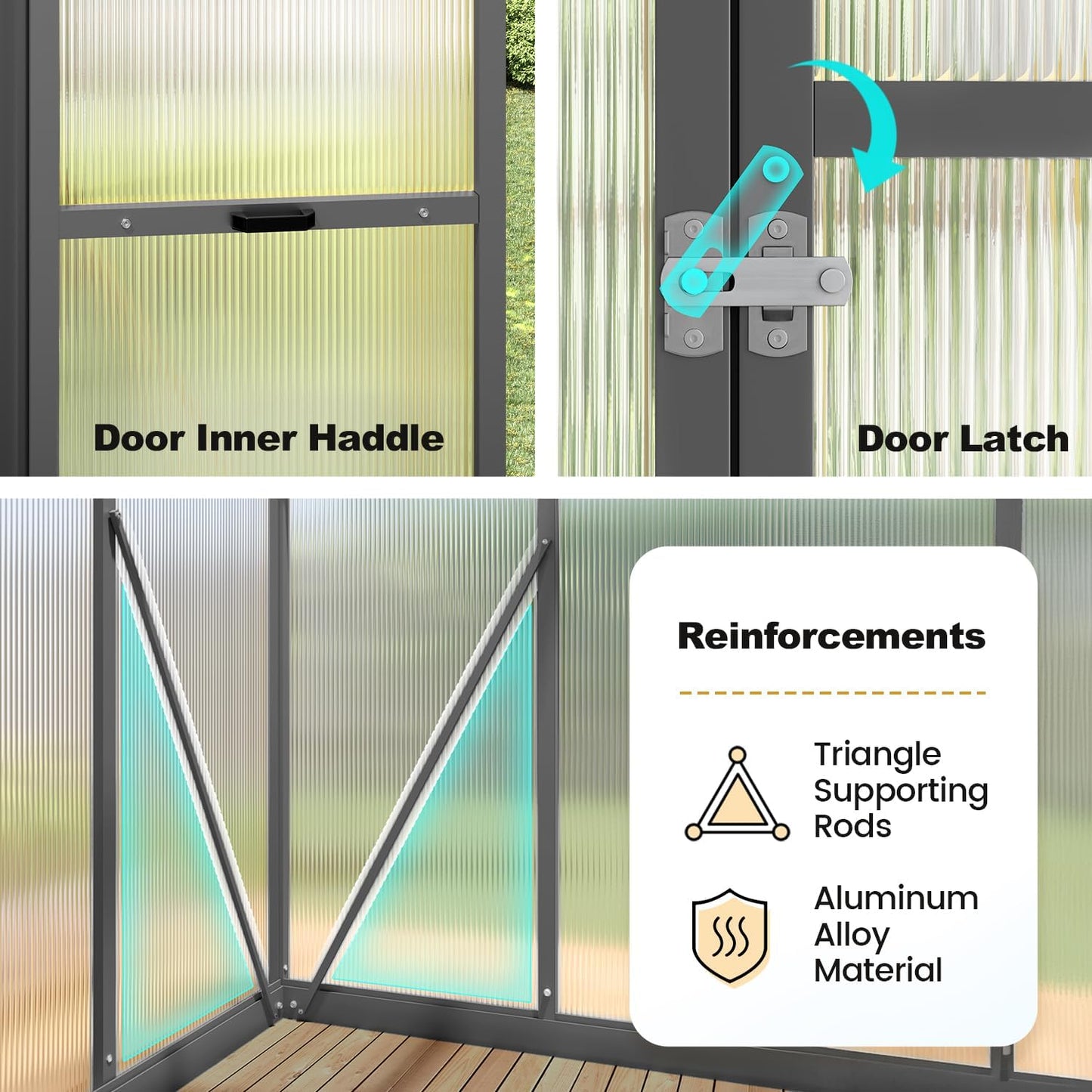 KING BIRD Greenhouse for Outdoors, 7.4x6 FT Polycarbonate Walk-in Green House, Quick-Setup Aluminum Frame UV Resistant Panel for Outside Garden Backyard W/ Lockable Screen Door, Vent, 2 Shelves, Black