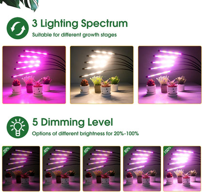 Wolezek Grow Lights for Indoor Plants, 100 LEDs Full Spectrum Plant Lights for Indoor Growing with Adjustable Stand, 5-Heads Grow Lamp with Auto 6/12/16H Timer, 3 Light Modes, 5 Levels Dimmable