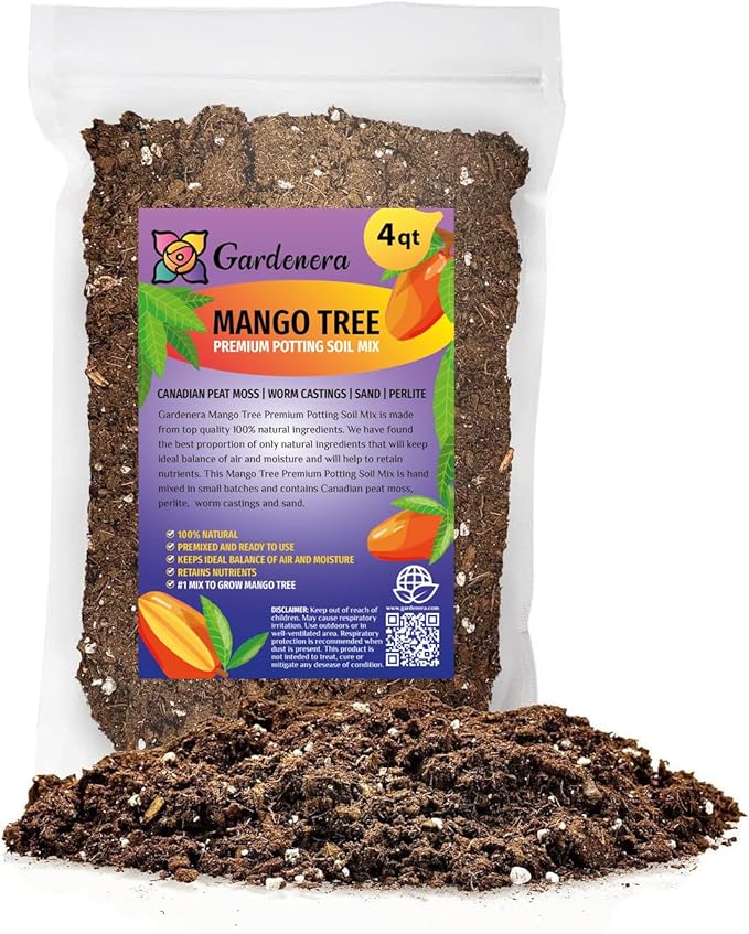 Gardenera Mango Tree Potting Mix - Promote Strong Roots and Bountiful Yields with Our Premium Blend - 4 Quart