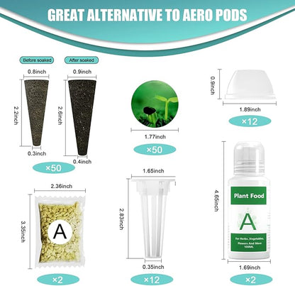 128 pcs Seed Pod Kit for Aerogarden, Grow Anything Kit for Indoor Hydroponics Growing System, Hydroponics Supplies with 50 Grow Sponges, a&b Nutrient Plant Food, 50 Pod Labels, 12 Plant Baskets Domes