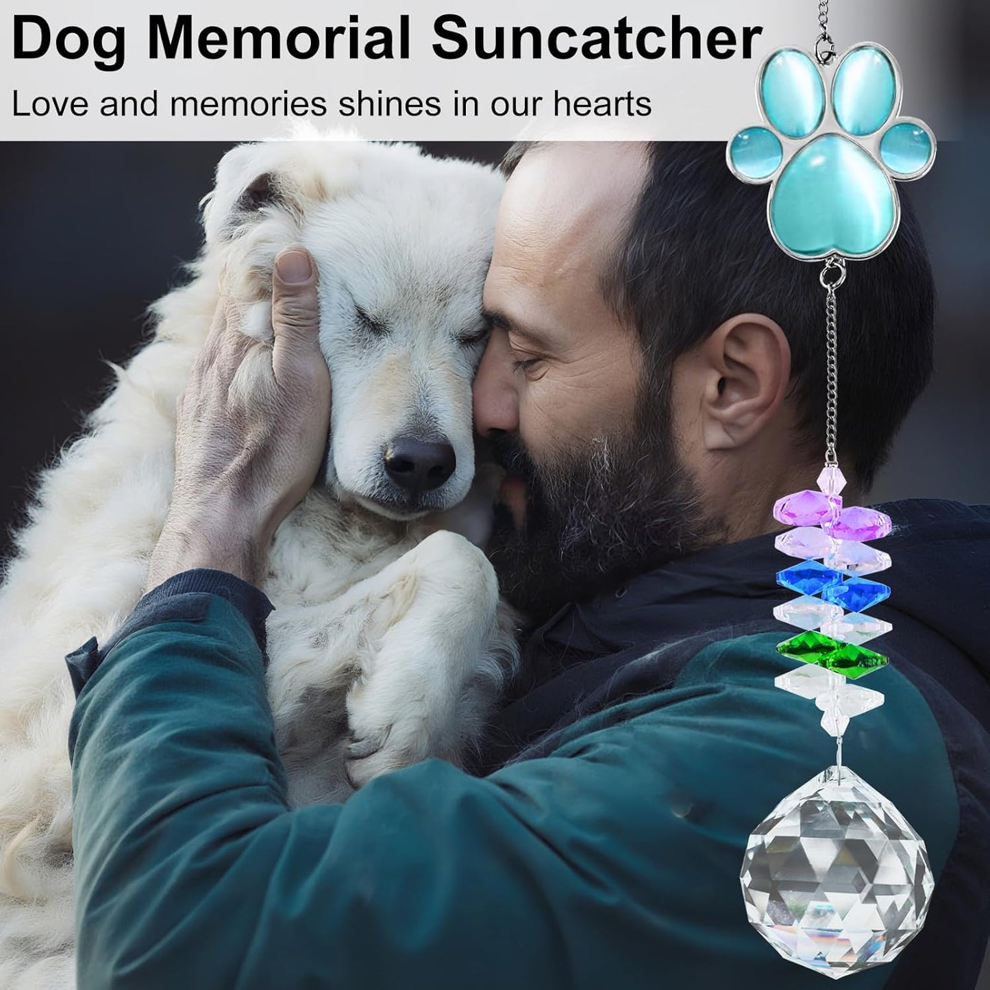 Pet Memorial Suncatcher, Dog Memorial Sympathy Gift for Loss of Dog, 17 Inch Bereavement Ornament Paw Crystal Suncatcher Thoughtful Remembrance Cats Gifts