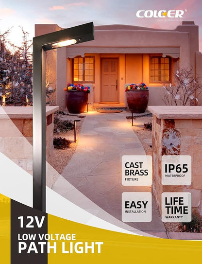 COLOER Brass Low Voltage Outdoor Pathway Lights Bronze Finish 4-Pack with G4 LED Bulb,9-17V AC/DC Garden Lights Electric,Halloween Walkway Light,IP65 Waterproof,2700K Landscape Lighting(603B)