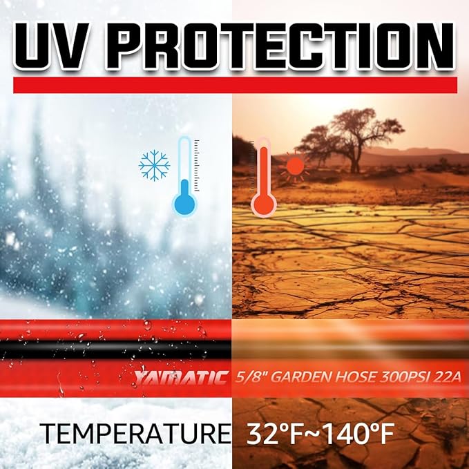 YAMATIC Short Garden Hose 5/8" x 6 ft, 300 PSI, 3/4" Brass Swivel Connectors: Flexible Short Water Hose for All-Weather Use, Drinking Water Safe and Kink Resistant