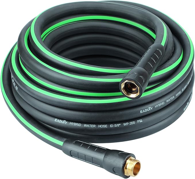 Hybrid Garden Hose 5/8 IN. x 50 FT, Heavy Duty, Lightweight, Flexible with Rotatable Grip Handle and Solid Brass Fittings