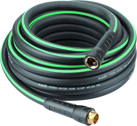Hybrid Garden Hose 5/8 IN. x 50 FT, Heavy Duty, Lightweight, Flexible with Rotatable Grip Handle and Solid Brass Fittings