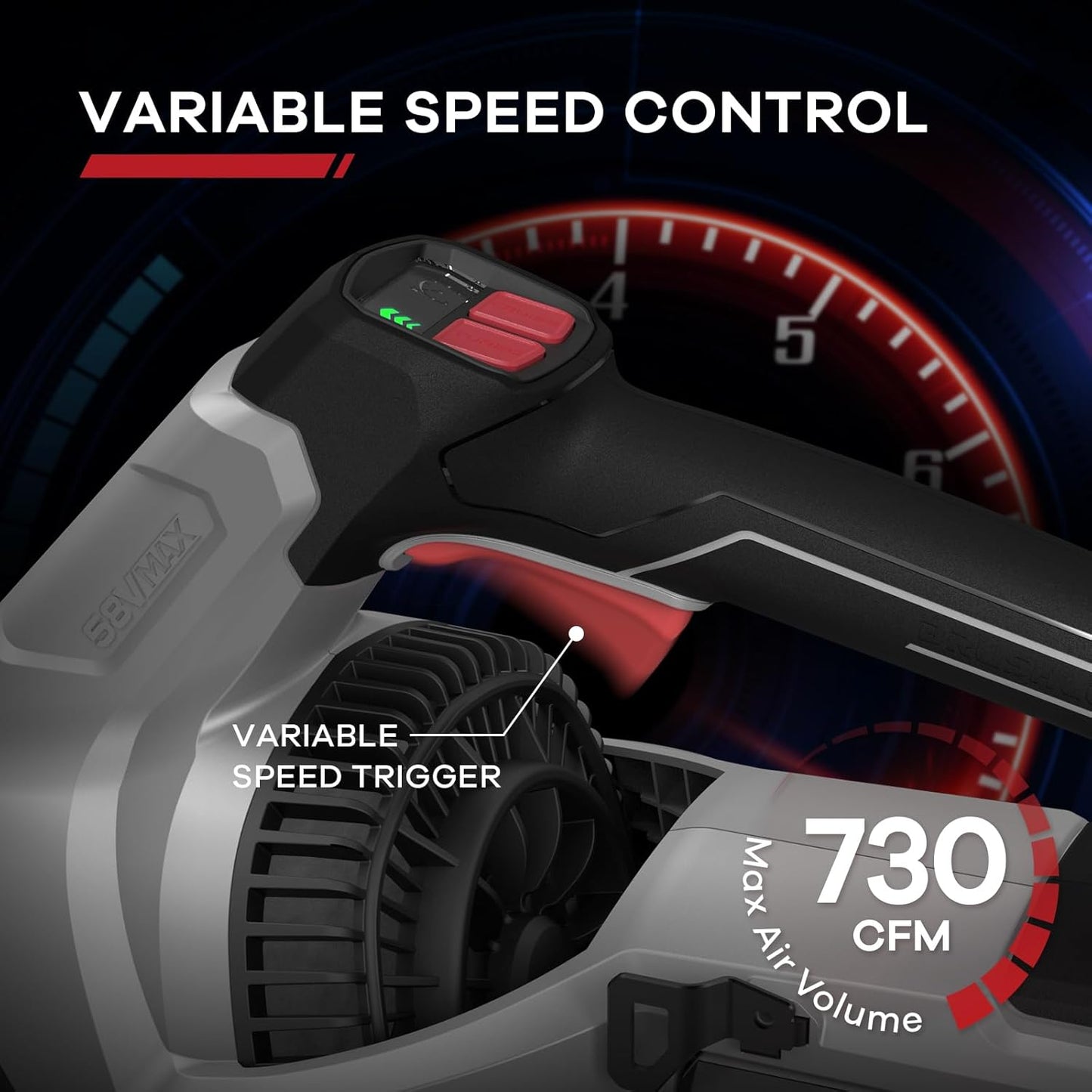 Enhulk 58V 730 CFM Leaf Blower, Brushless Motor, Cruise Control, Turbo Variable-Speeds, CoolBlast Tech, 2.5AH Battery and Charger Included