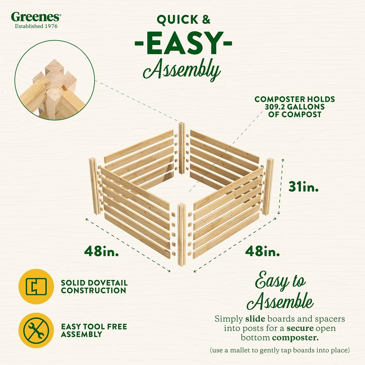 Greenes Fence Cedar Wood Composter, 48" L x 48" W x 31" H / 309.17 gallons - Made in USA with North American Cedar