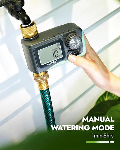 RAINPOINT Sprinkler Timer with Brass Inlet & Outlet, Programmable Hose Timer for Garden Soaker Hose, Watering Timer with Rain Delay/Manual Watering System, Digital Drip Irrigation for Yard, Lawn