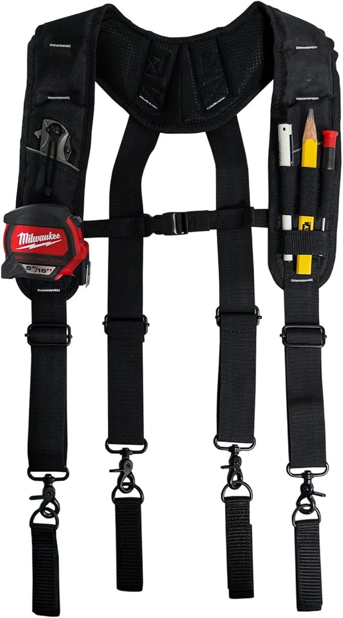 KUNN Tool Belt Suspenders Padded Carpenter Construction Electrician Work Suspender with Attachment Loops for Men,Black
