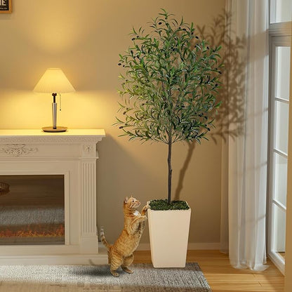 Olive Trees Artificial Indoor 6ft, 2 PCS Tall Faux Silk Plant with Pot, Realistic Leaves and Natural Wood Trunk Fake Trees with Lifelike Fruits for Home Office Decor Bedroom Livingroom Entryway