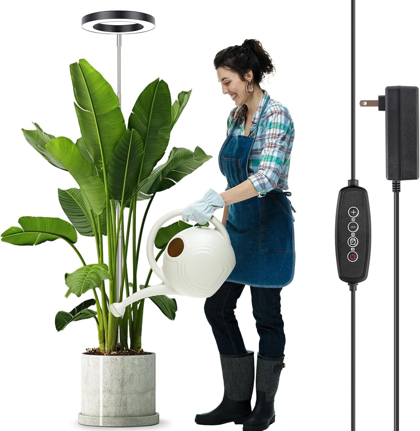 LORDEM Grow Light for Indoor Plants, 7.9" Full Spectrum LED Plant Grow Light, Height Adjustable Growing Lamp with Auto Timer 4H/8H/12H, 6 Dimmable Levels, Black, 1 Pack