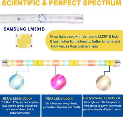 LED Grow Lights Strips for Indoor Plants with Auto ON & Off Timer, T5 Sunlike Full Spectrum Grow Lights Bar Growing Lamps for Greenhouse Shelves Hydroponics Succulent, 4 Dimmable Levels