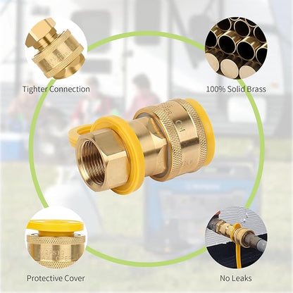 Natural Gas Quick Connect Fitting,2PCS 3/4 Solid Brass Quick Release Fittings for BBQ Grill, RV, Propane or Natural Gas Hose (3/4 Gas Quick Connect)
