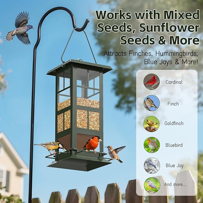 Wildpark Wild Bird Feeders for Outdoors - Small Metal Hanging 4 Port Bird Feeder with Drainage Holes, Easy to Fill Weatherproof Design - Attracts Cardinals, Blue Jays & More