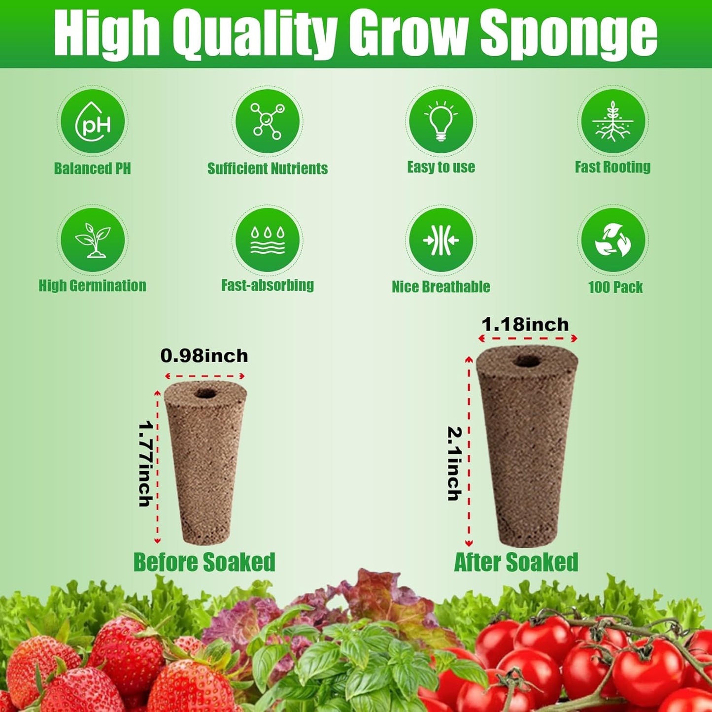 100pcs Grow Sponges Seed Starter Pods, Indoor Plants Hydroponics Supplies Compatible with QYO, LYKO,Idoo Hydroponics Growing System(Square)