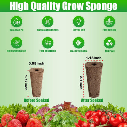 100pcs Grow Sponges Seed Starter Pods, Indoor Plants Hydroponics Supplies Compatible with QYO, LYKO,Idoo Hydroponics Growing System(Square)