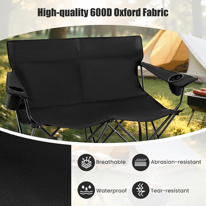 Goplus Double Camping Chair, Oversized Heavy Duty Camping Loveseat for Adults, Portable Folding 2 Person Camping Chair with Cup Holder for Outdoor Lawn Beach Backyard