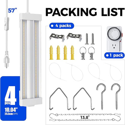 Barrina TX18 1FT Grow Light for Indoor Plants, 72W(4 x 18W, 360W Equivalent), High PPFD, 5000K Full Spectrum Grow Light Strip for Plant Shelves with On/Off Switch, Mechanical Timer, Linkable, 4 Packs
