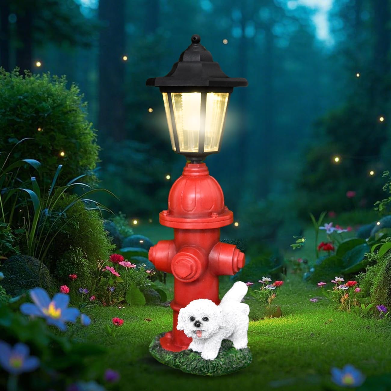 Solar Garden Outdoor Decor Funny Teddy & Fire Hydrant Statue with Lights, Outside - Charming Outdoor Decorations for Patio Yard Lawn Walkway Ornaments Ideal Gifts for Nature Enthusiasts