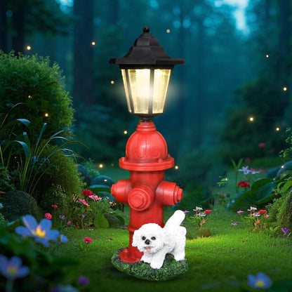 Solar Garden Outdoor Decor Funny Teddy & Fire Hydrant Statue with Lights, Outside - Charming Outdoor Decorations for Patio Yard Lawn Walkway Ornaments Ideal Gifts for Nature Enthusiasts