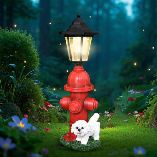 Solar Garden Outdoor Decor Funny Teddy & Fire Hydrant Statue with Lights, Outside - Charming Outdoor Decorations for Patio Yard Lawn Walkway Ornaments Ideal Gifts for Nature Enthusiasts
