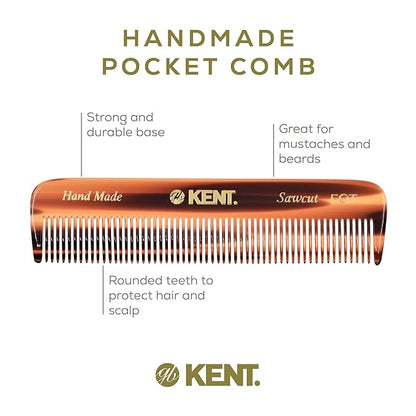 Kent A FOT Tortoiseshell Fine Tooth Handmade Pocket Comb for Men, Women and Kids, Hair Comb Straightener for Grooming and Styling, Beard and Mustache, Saw Cut and Hand Polished, Made in England