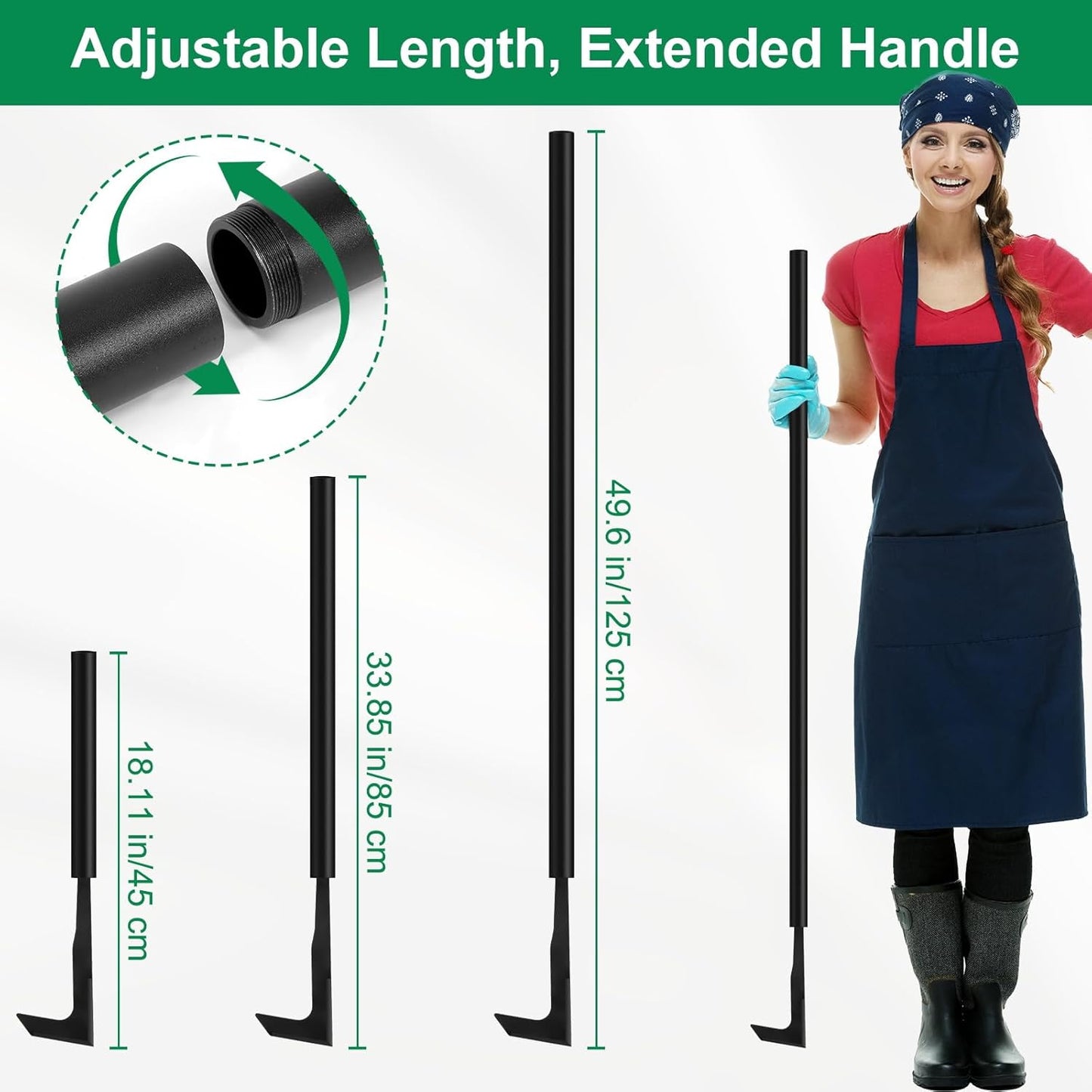 49.2” Long Handle Crack Weeder, 3 Adjustable Length Crevice Weeding Tool Manual Weeder Puller for Sidewalk, Paver, Wall Gaps, Lawn Yard Gardening Tool (Black)