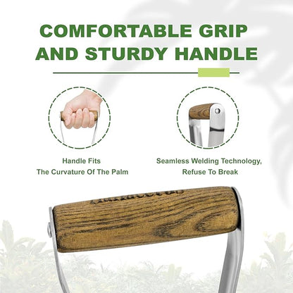 Haliaeetus Bulb Planter Tool, 6 inches Depth Mark Hand Bulb Planter, Non-Bending Stainless Steel Bulb Planter Digger, Garden Bulb Transplanter with Comfortable Wood Handle for Planting Tulip, Daffodil