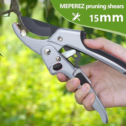 Garden clippers, premium Germany pruners, Work 3 times easier, professional ratchet pruning shears, cutting rose, flower, hedge, stem, tree, Sharp gardening scissors, Arthritis weak hand snips