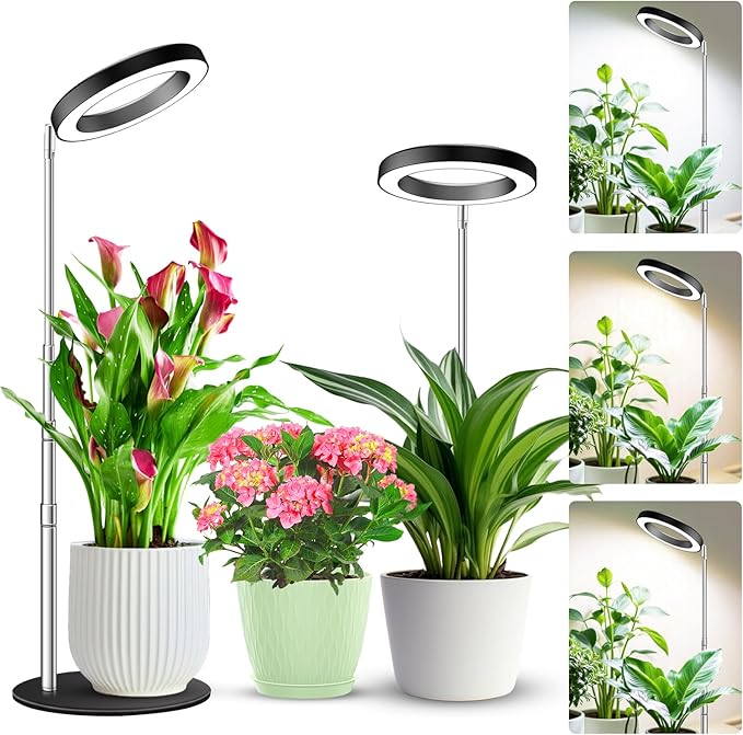 Grow Lights for Indoor Plants, 80 LEDs Full Spectrum Plant Grow Light with 2 Mounting Options, 6/12/16H Timer, 3 Spectrum Modes, 37 in Height Adjustable Desk Growing Lamp (Black/2-Pack)