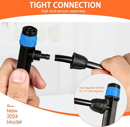 55 Pieces Drip Emitters Fan Shape with Stake for 1/4" Irrigation Tubing: Adjustable 360 Degree Water Flow Irrigation Universal Vortex Sprayer On 5" Stake Drip Pipe Sprinklers Fittings