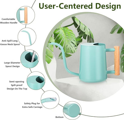 Watering Can Indoor Plants, 35oz Small Indoor Stainless Steel Metal Watering Can Modern Decorative Watering Pot with Long Spout for Indoor House Plant Bonsai Outdoor Garden Flowers -Green