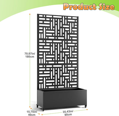 Metal Raised Garden Bed with Trellis, 2-in-1 Planter Box & Privacy Screen for Climbing Plants, Outdoor Standing Flower Bed with Drainage Holes, 35.4" L x 15.7" W x 70.1" H, Black-Helen