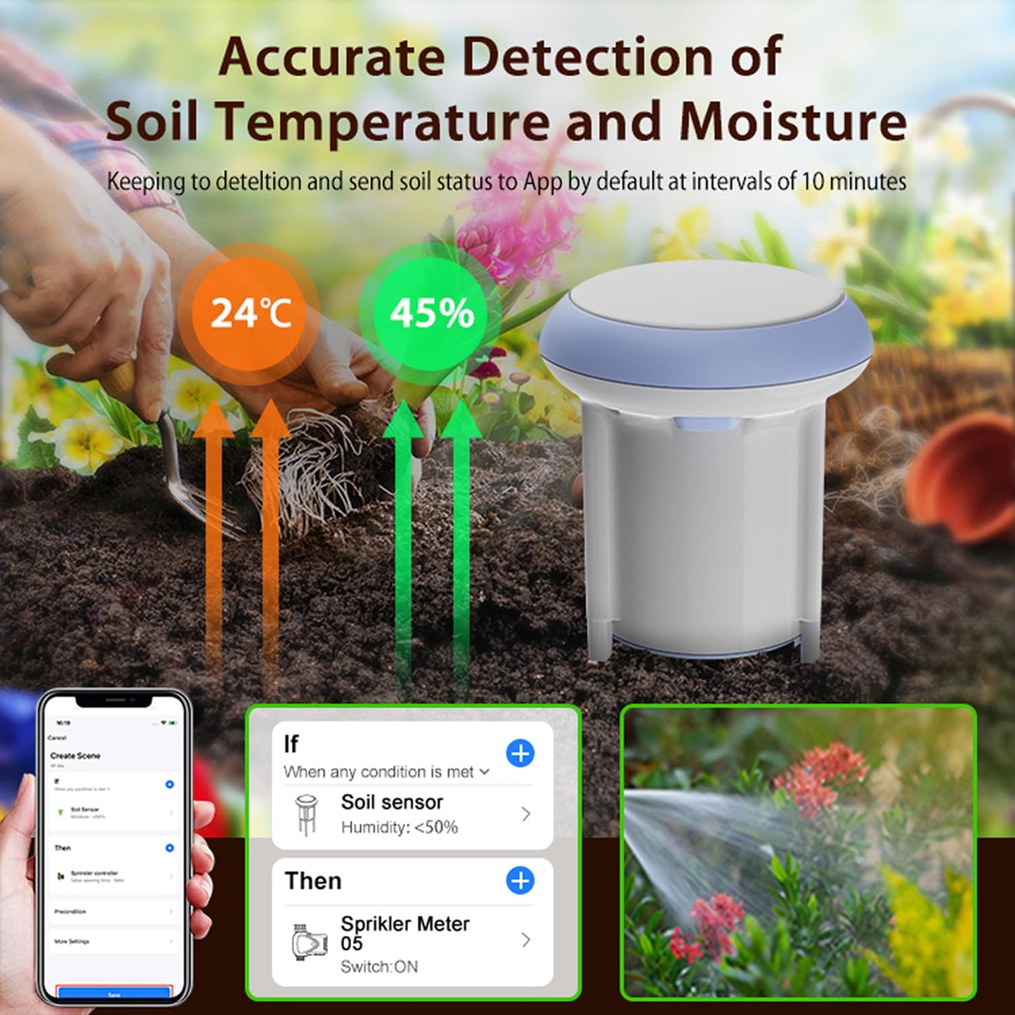 Smart WiFi Soil Moisture & Temperature Sensor - Hub-Free Soil Meters for Lawn, Garden, Greenhouse, Real-Time App Alerts IP65 Waterproof | Compatible with Smart Life/Tuya App | Gardening Gift