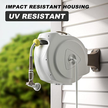 Retractable Garden Hose Reel, 1/2 in 75+6ft, Heavy Duty Wall Mounted Water Hose Reel, Spring power Automatic Rewind, Any Length Lock, 180° Swivel Bracket, 10 Pattern Spray Nozzle