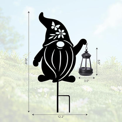 Afirst Solar Outdoor Garden Stake Solar Gnome Decorative Stake Light with Lantern Halloween Decorative Metal Outdoor Ornament for Yard Pathway Lawn Patio