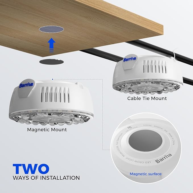 Barrina Orbgrow OG09 Puck LED Grow Light, 5000K 18W(2 x 9W, 270 Watt Equiv), Plant Lights for Indoor Plants Full Spectrum, Magnetic & Linkable, Small Grow lamp, Perfect for Plant Shelf, 2 Packs