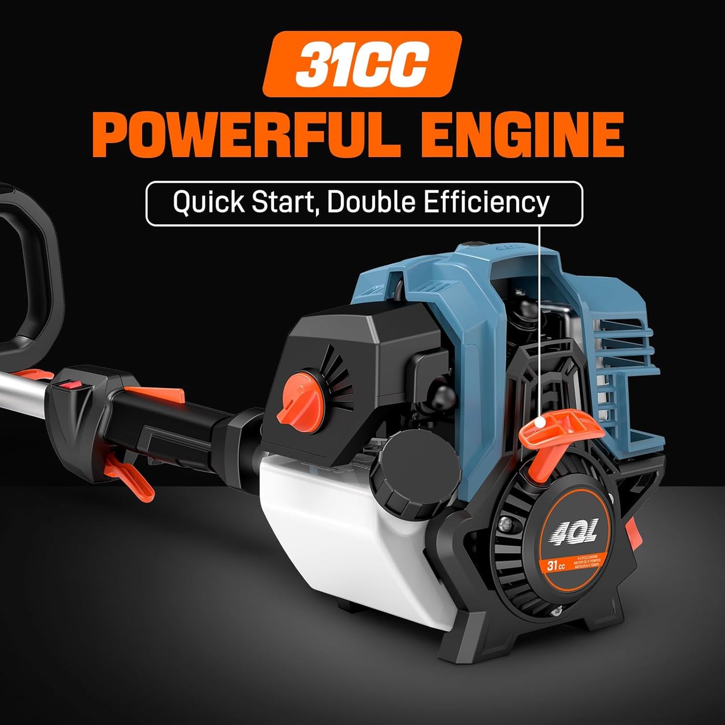 SENIX 31cc 4-Cycle Gas Weed Wacker, 18" String Trimmer Lightweight (20% Lighter Engine) with Rapid Reload Trimmer Head for Lawn & Yard - GTS4QL-M2