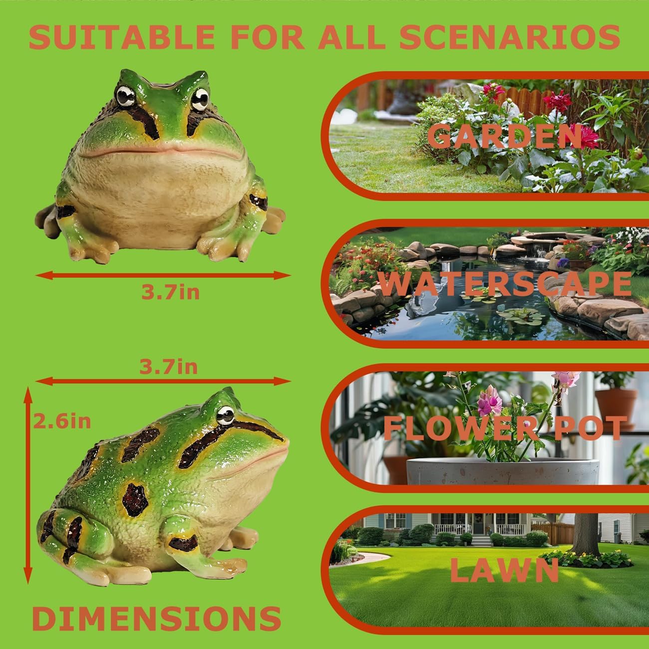 Sunthus Frog Toad Sculptures Garden Statues Yard Art Resin Decorations Outdoor Decor (Green, Standard)