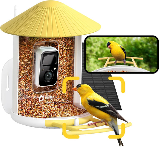 NETVUE by Birdfy Smart Bird Feeder with Camera – AI Identifies Birds Species 2MP Night Vision & App Alerts, 2.4Ghz Wi-Fi Connect IP65 Weatherproof Bird Camera-Gift for Backyard BirdWatchers, Yellow